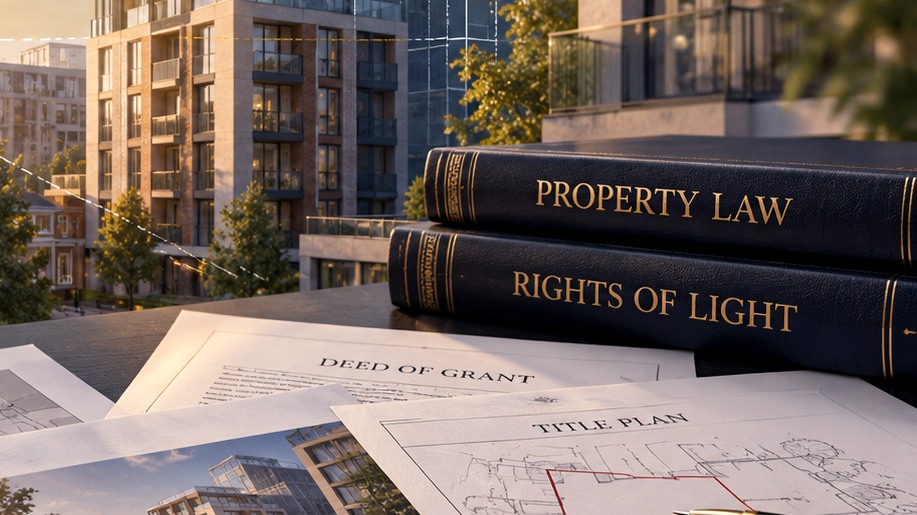 Legal reference books, property title plans and neighbouring buildings
